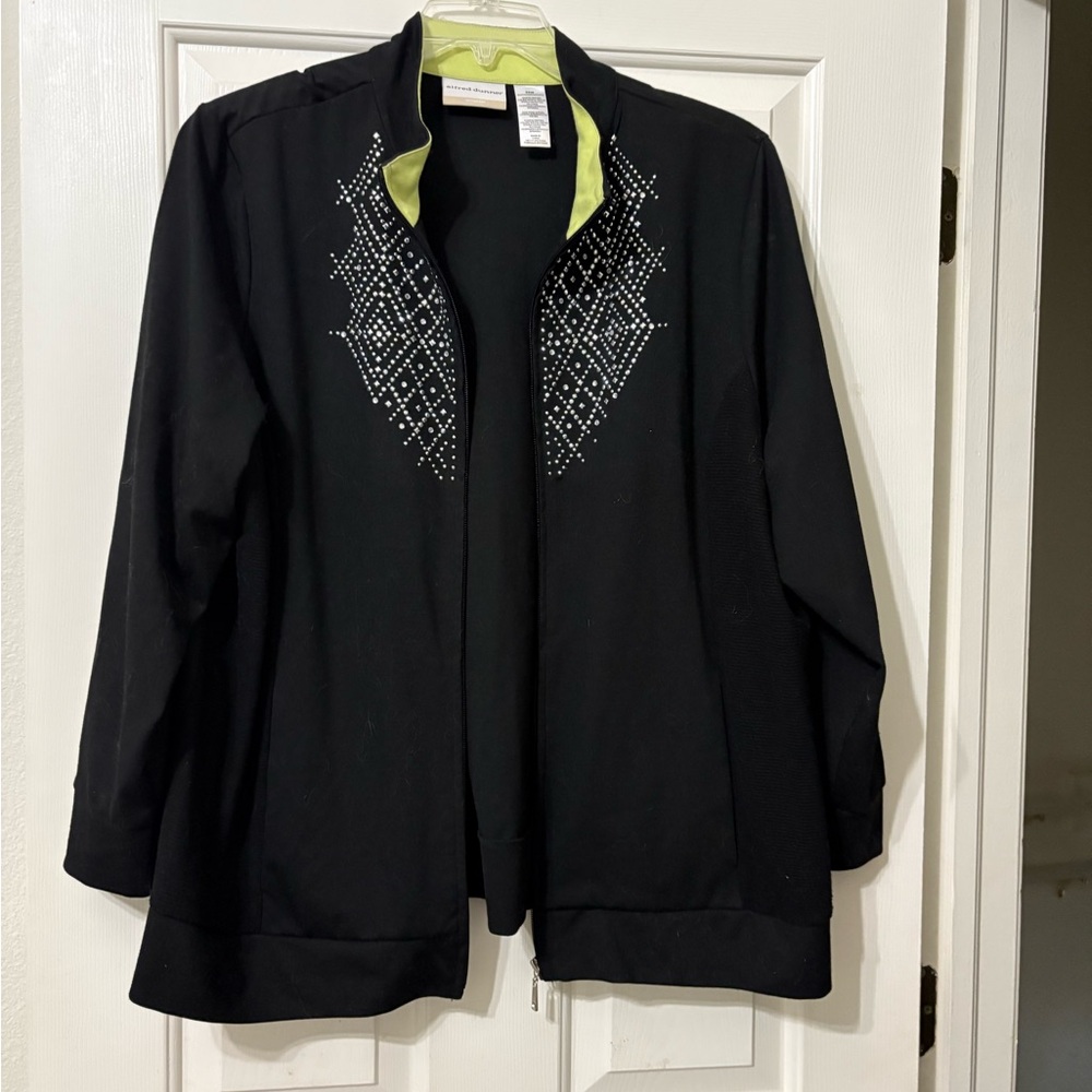 Alfred Dunner Black Embellished Blazer with Textured Fabric